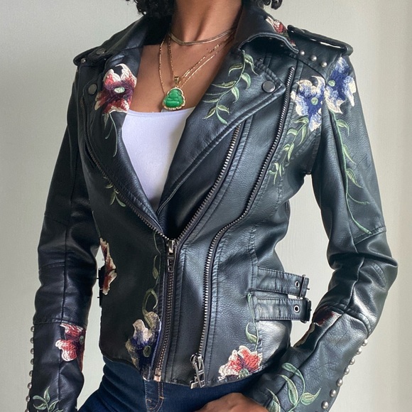Blank NYC Jackets & Blazers - BlankNYC Floral Embroidered Leather Jacket